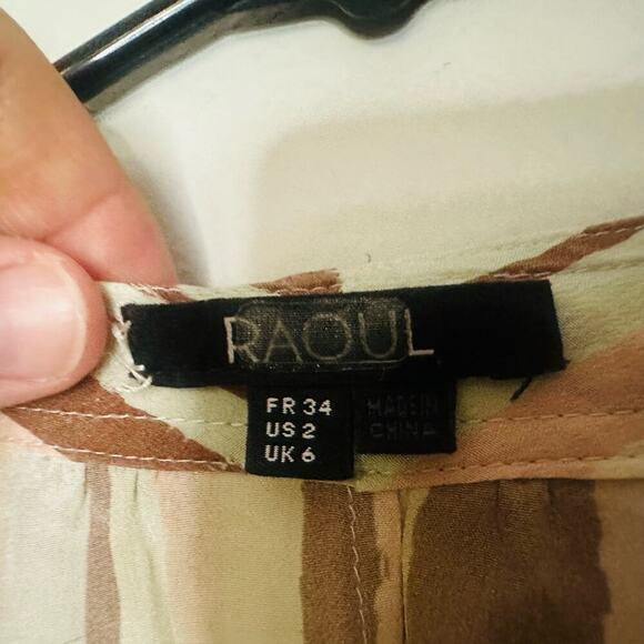 RAOUL Pink Brown Striped Printed 100% Silk Tie Neck Woven Raffaella Blouse Size2 - Picture 8 of 11